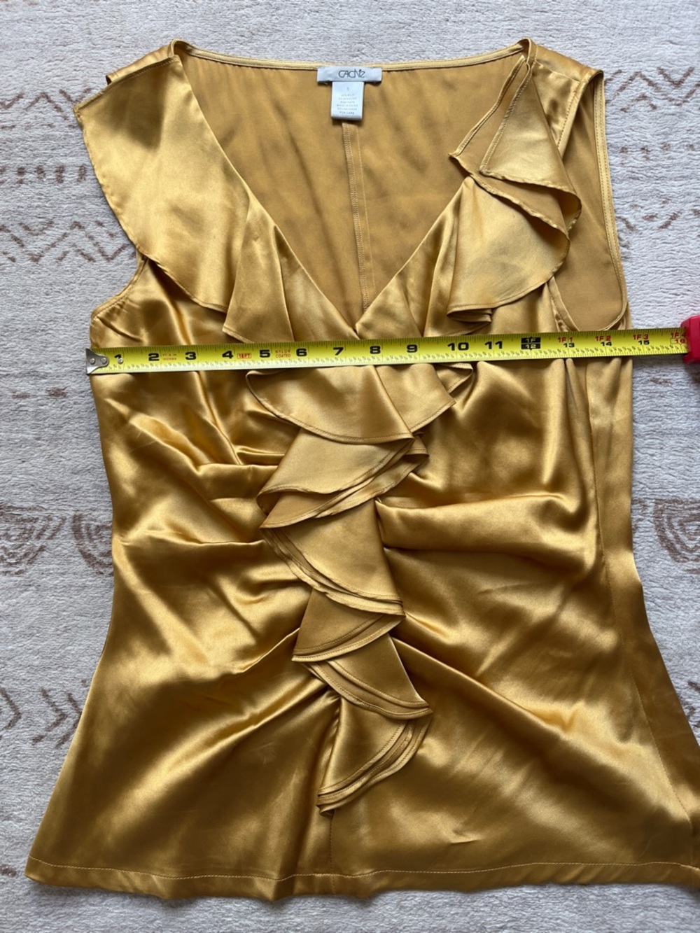 Cache Gold Silk Ruffle V-Neck Tank - Picture 3 of 6